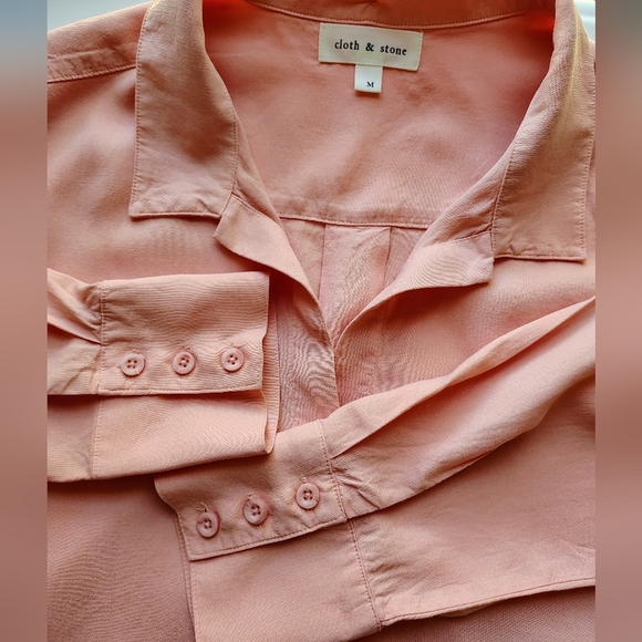 Cloth & Stone By Antropologie Tie-Front Blouse Peach Buttons Lyocell sz M. - Picture 11 of 14